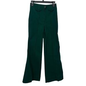 Anthropologie dark green wide leg trouser pants size 0x31 high rise flare tall